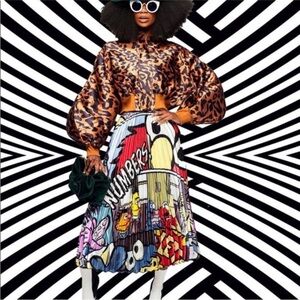 Colorful Pop-Art Pleated Maxi Skirt in Multicolor